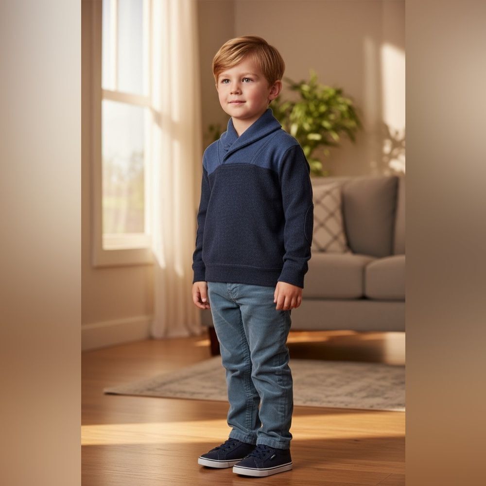 Kapital Navy Blue Toddler Kids Shawl Collar Sweater